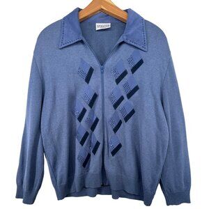 Philippe Marques Womens Sweater Cardigan Sz 16 Petite Blue Full Zip Vintage Glam